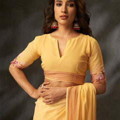 Yellow Georgette Digital Floral Print Designer Saree