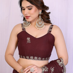 Burgundy Star Georgette Embroidered Designer Saree