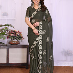 Mehendi Star Georgette Embroidered Designer Saree
