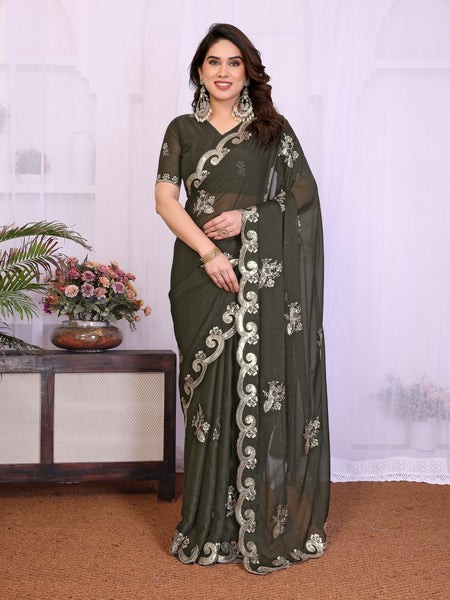 Mehendi Star Georgette Embroidered Designer Saree