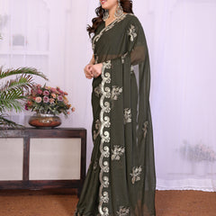 Mehendi Star Georgette Embroidered Designer Saree