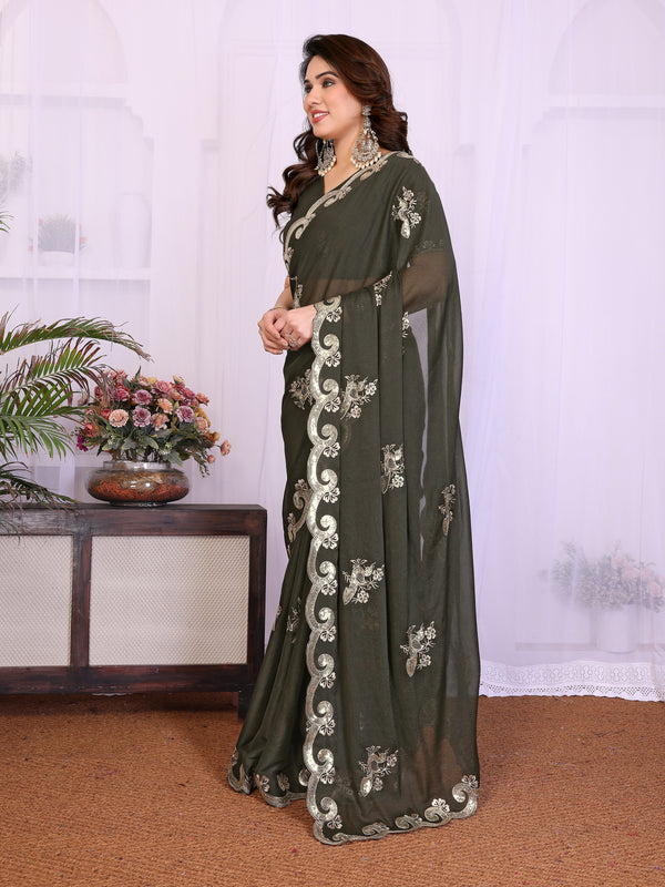 Mehendi Star Georgette Embroidered Designer Saree