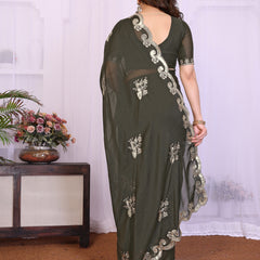Mehendi Star Georgette Embroidered Designer Saree