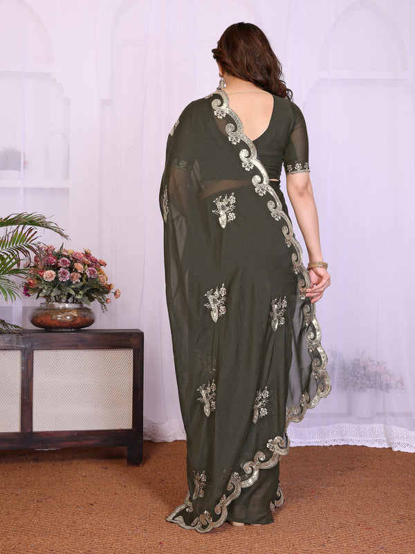 Mehendi Star Georgette Embroidered Designer Saree