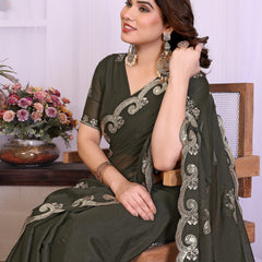 Mehendi Star Georgette Embroidered Designer Saree