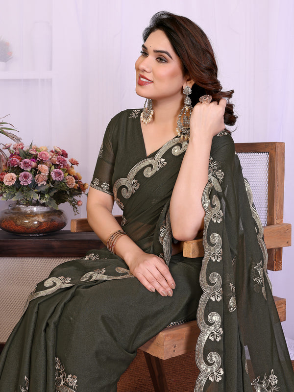 Mehendi Star Georgette Embroidered Designer Saree