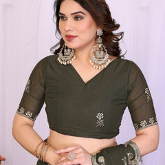 Mehendi Star Georgette Embroidered Designer Saree
