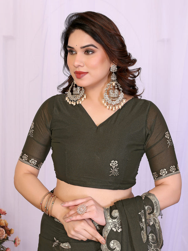 Mehendi Star Georgette Embroidered Designer Saree