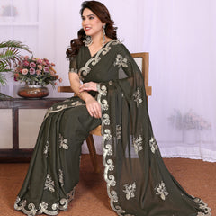 Mehendi Star Georgette Embroidered Designer Saree