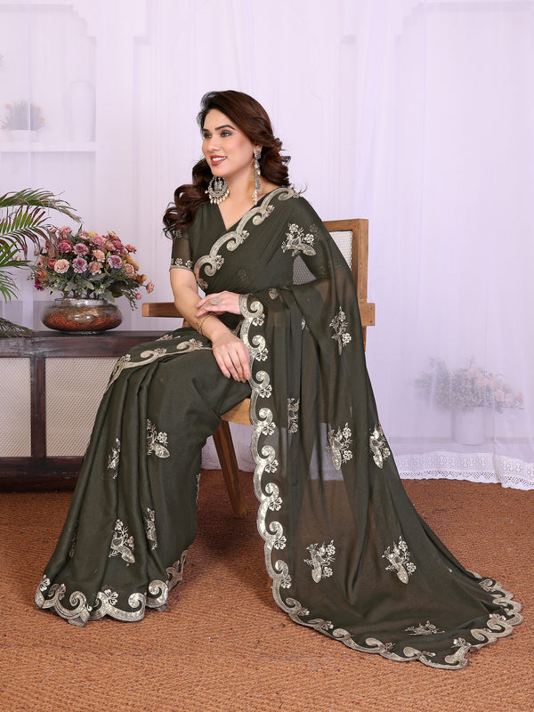 Mehendi Star Georgette Embroidered Designer Saree