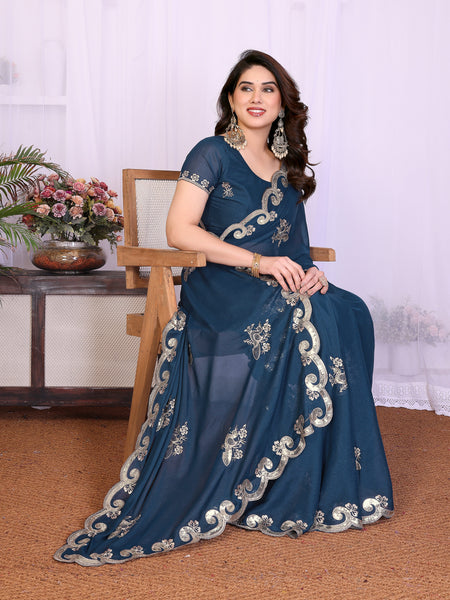Morpich Star Georgette Embroidered Designer Saree
