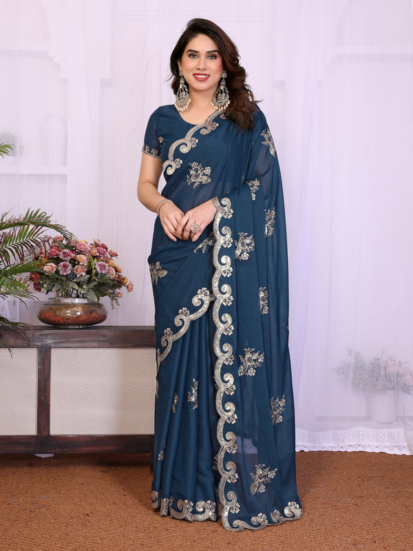 Morpich Star Georgette Embroidered Designer Saree