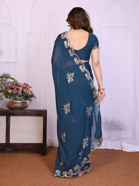 Morpich Star Georgette Embroidered Designer Saree