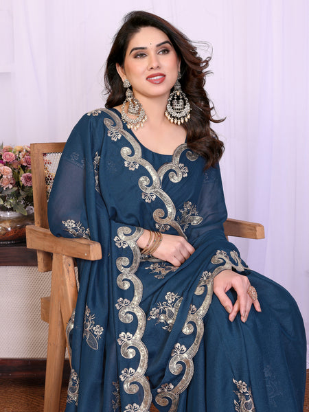 Morpich Star Georgette Embroidered Designer Saree
