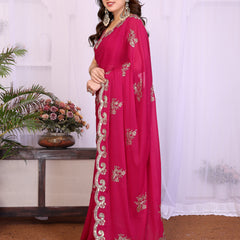 Pink Star Georgette Embroidered Designer Saree
