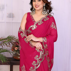 Pink Star Georgette Embroidered Designer Saree