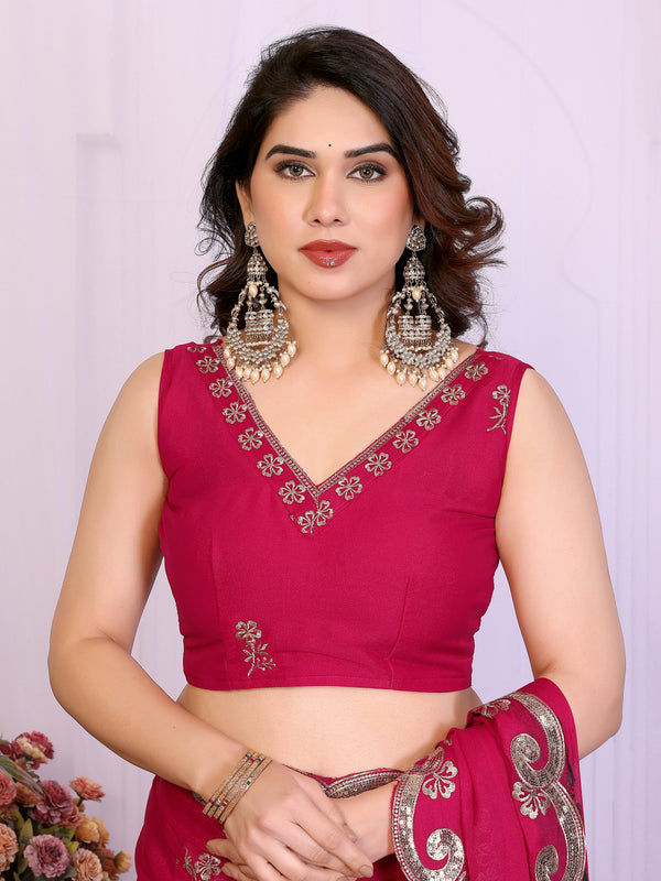 Pink Star Georgette Embroidered Designer Saree