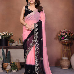 Black Pink Georgette Embroidered Designer Saree