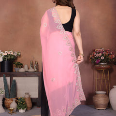 Black Pink Georgette Embroidered Designer Saree