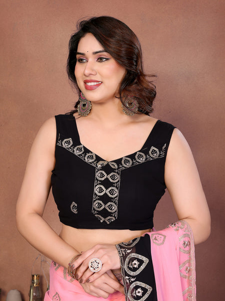Black Pink Georgette Embroidered Designer Saree