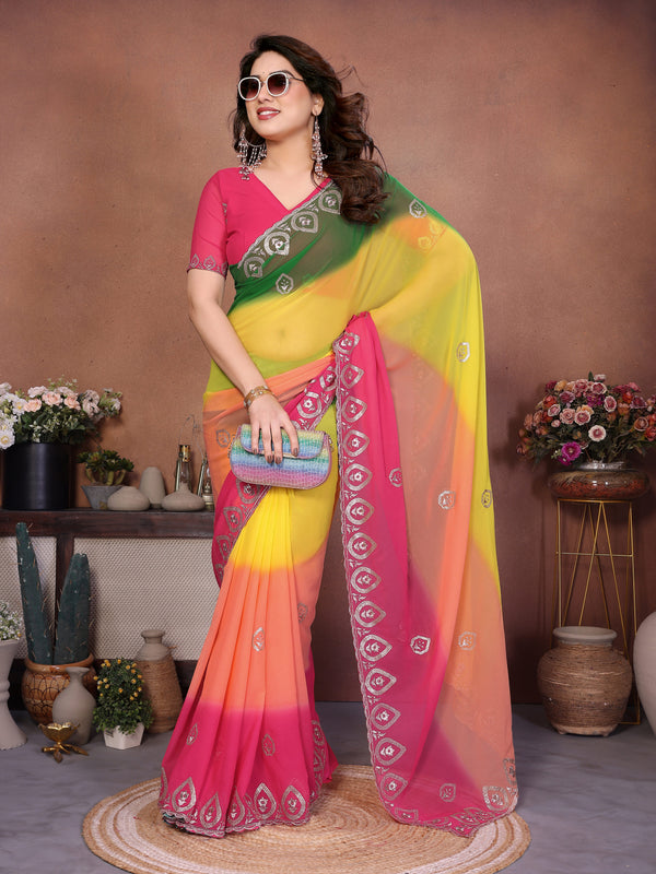 Multicolor Georgette Embroidered Designer Saree