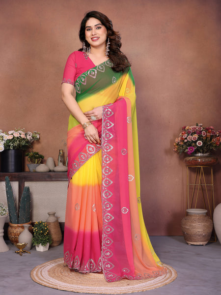 Multicolor Georgette Embroidered Designer Saree