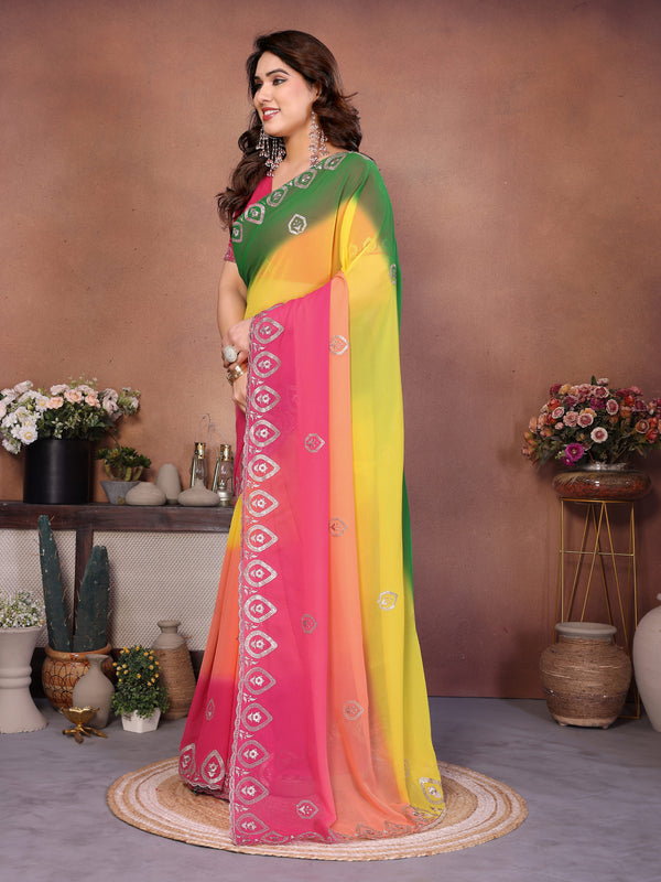 Multicolor Georgette Embroidered Designer Saree
