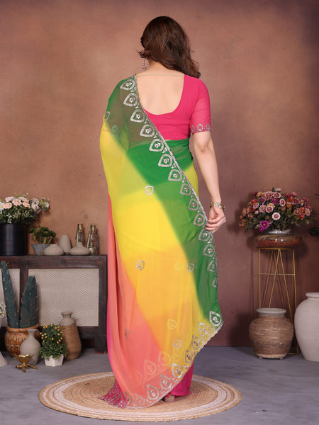 Multicolor Georgette Embroidered Designer Saree