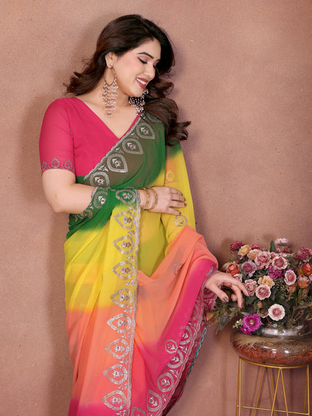 Multicolor Georgette Embroidered Designer Saree