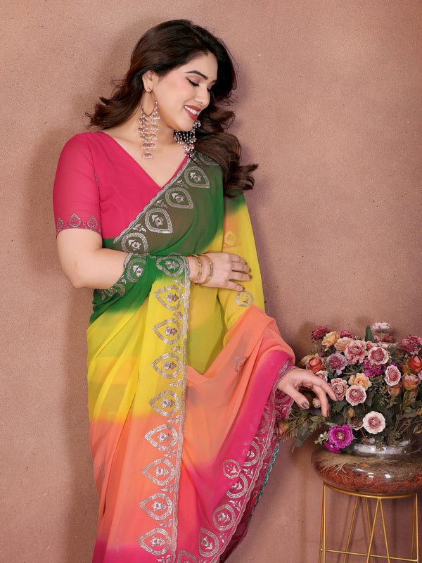 Multicolor Georgette Embroidered Designer Saree