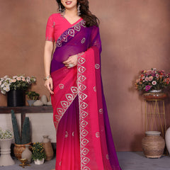 Magenta Georgette Embroidered Designer Party Saree