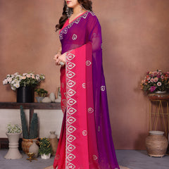 Magenta Georgette Embroidered Designer Party Saree
