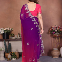 Magenta Georgette Embroidered Designer Party Saree