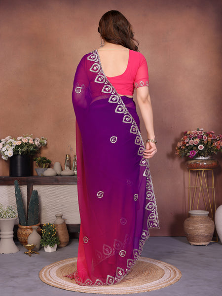 Magenta Georgette Embroidered Designer Party Saree