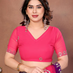 Magenta Georgette Embroidered Designer Party Saree