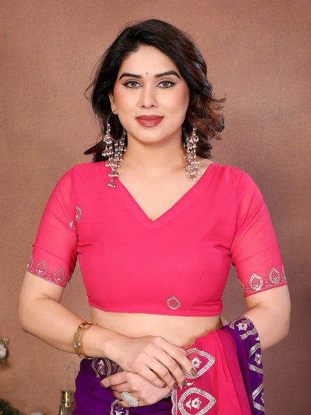 Magenta Georgette Embroidered Designer Party Saree