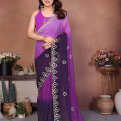 Purple Georgette Embroidered Designer Party Saree