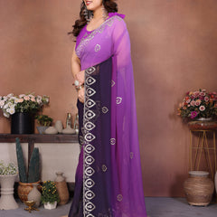 Purple Georgette Embroidered Designer Party Saree