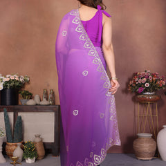 Purple Georgette Embroidered Designer Party Saree