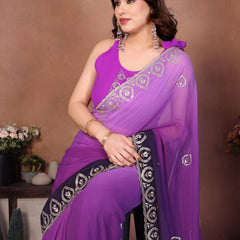 Purple Georgette Embroidered Designer Party Saree