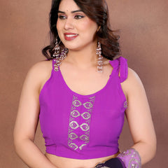 Purple Georgette Embroidered Designer Party Saree