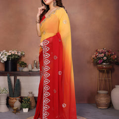 Red Georgette Embroidered Designer Party Saree