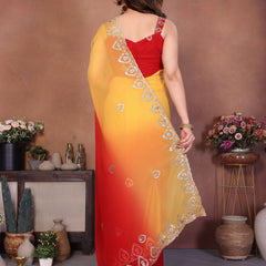 Red Georgette Embroidered Designer Party Saree