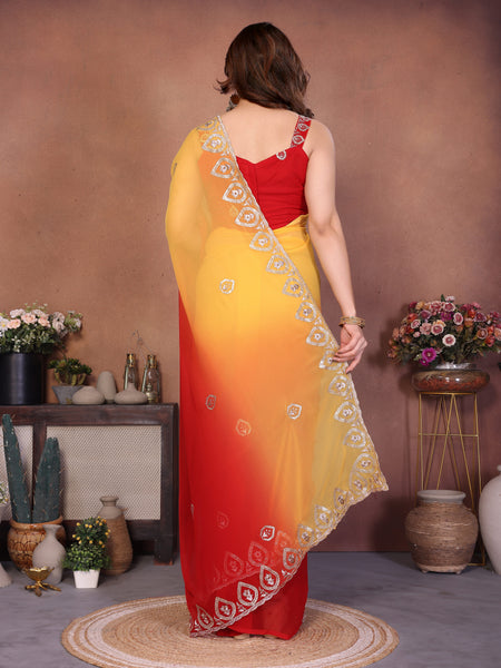 Red Georgette Embroidered Designer Party Saree