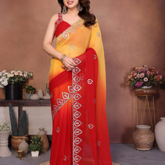 Red Georgette Embroidered Designer Party Saree