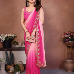Rose Pink Georgette Embroidered Designer Saree