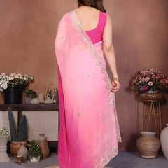 Rose Pink Georgette Embroidered Designer Saree