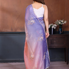 Peach Lavender Gold Crush Embroidered Designer Saree