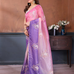Pink Lavender Gold Crush Embroidered Designer Saree