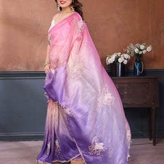 Pink Lavender Gold Crush Embroidered Designer Saree